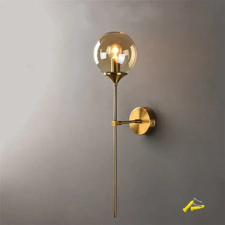 Modern brass and smoked glass wall lamp bedroom sconce