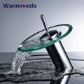 Modern chrome finished decorbites glass waterfall basin sink faucet with transparent green glass bowl and cylindrical spout