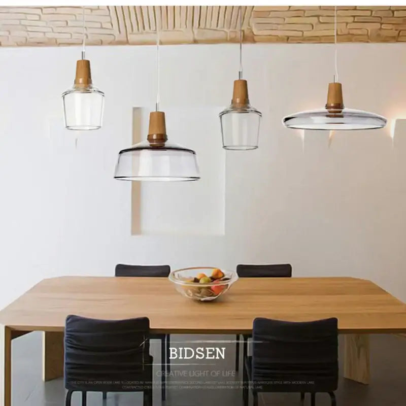 DecorBites™ Glass & Wood Pendant Light: Modern Nordic Hanging Lamp for Bar, Table, Dining - Gray Retro Decor