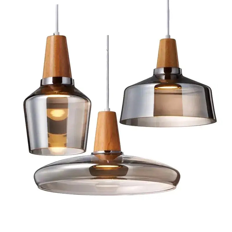 DecorBites™ Glass & Wood Pendant Light: Modern Nordic Hanging Lamp for Bar, Table, Dining - Gray Retro Decor