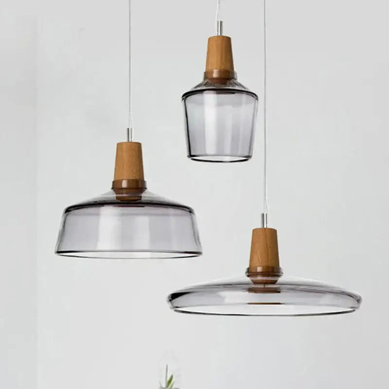DecorBites™ Glass & Wood Pendant Light: Modern Nordic Hanging Lamp for Bar, Table, Dining - Gray Retro Decor