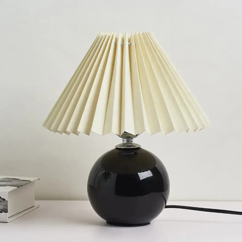 DecorBites™ Globe Ceramic Bedside Table Lamp - Modern Nightstand Lighting with Pleated Shade