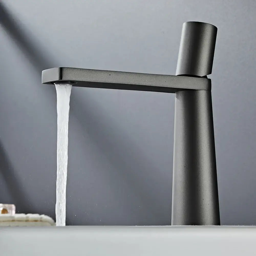 Modern matte black basin faucet with sleek minimalist rectangular spout for bathroom sink by decorbites gold brass