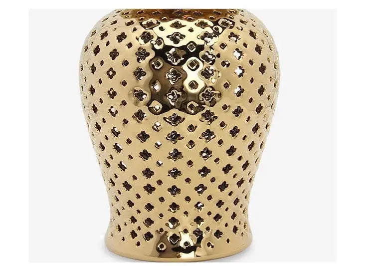 DecorBites™ Gold Ceramic Carved Temple Jar - Home Decor