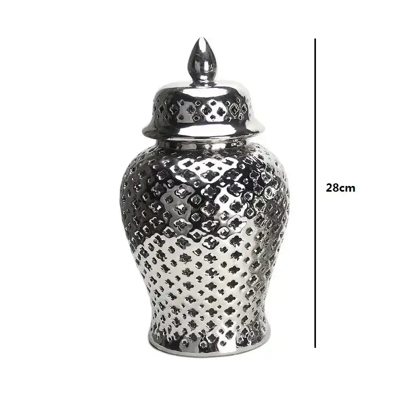 DecorBites™ Gold Ceramic Carved Temple Jar - Home Decor