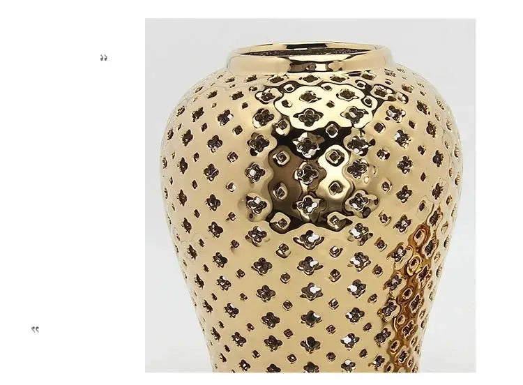 DecorBites™ Gold Ceramic Carved Temple Jar - Home Decor