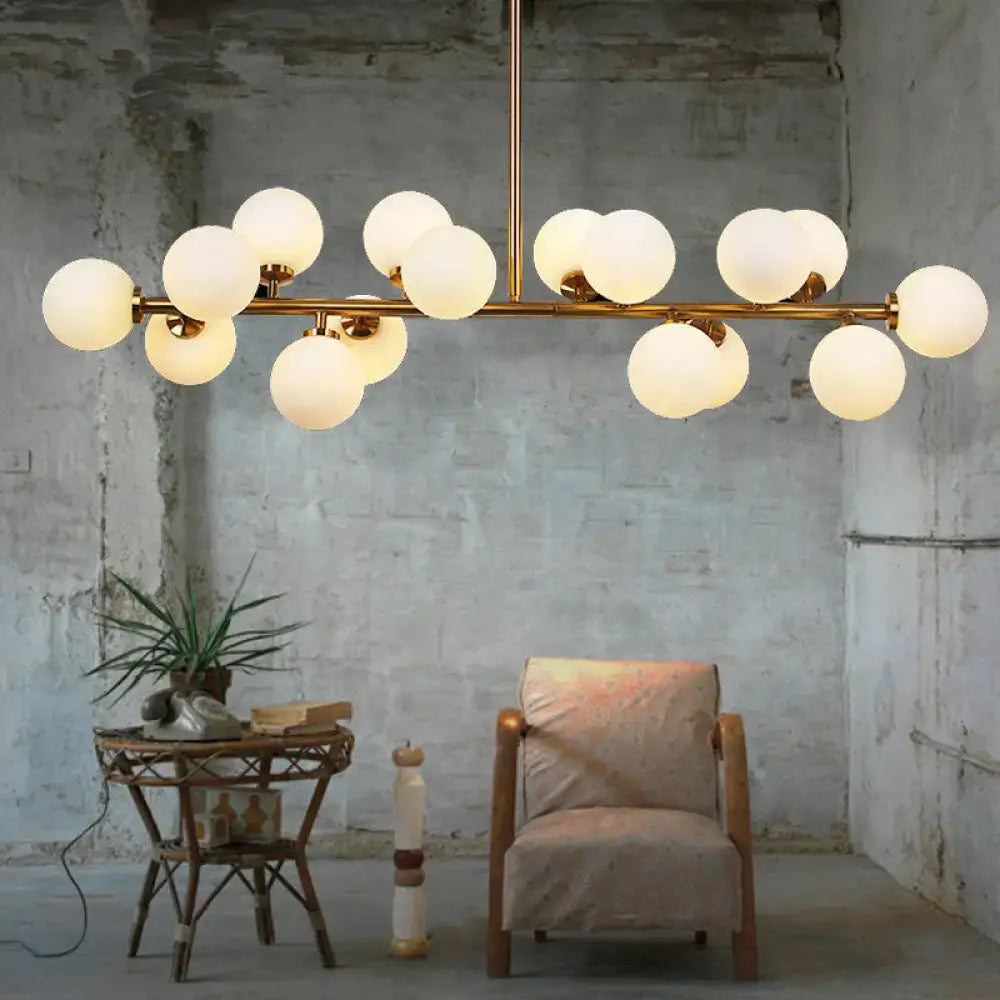 DecorBites™ Gold Contemporary Chandelier – Cream Glass Pendant Light Fixture for Dining Room