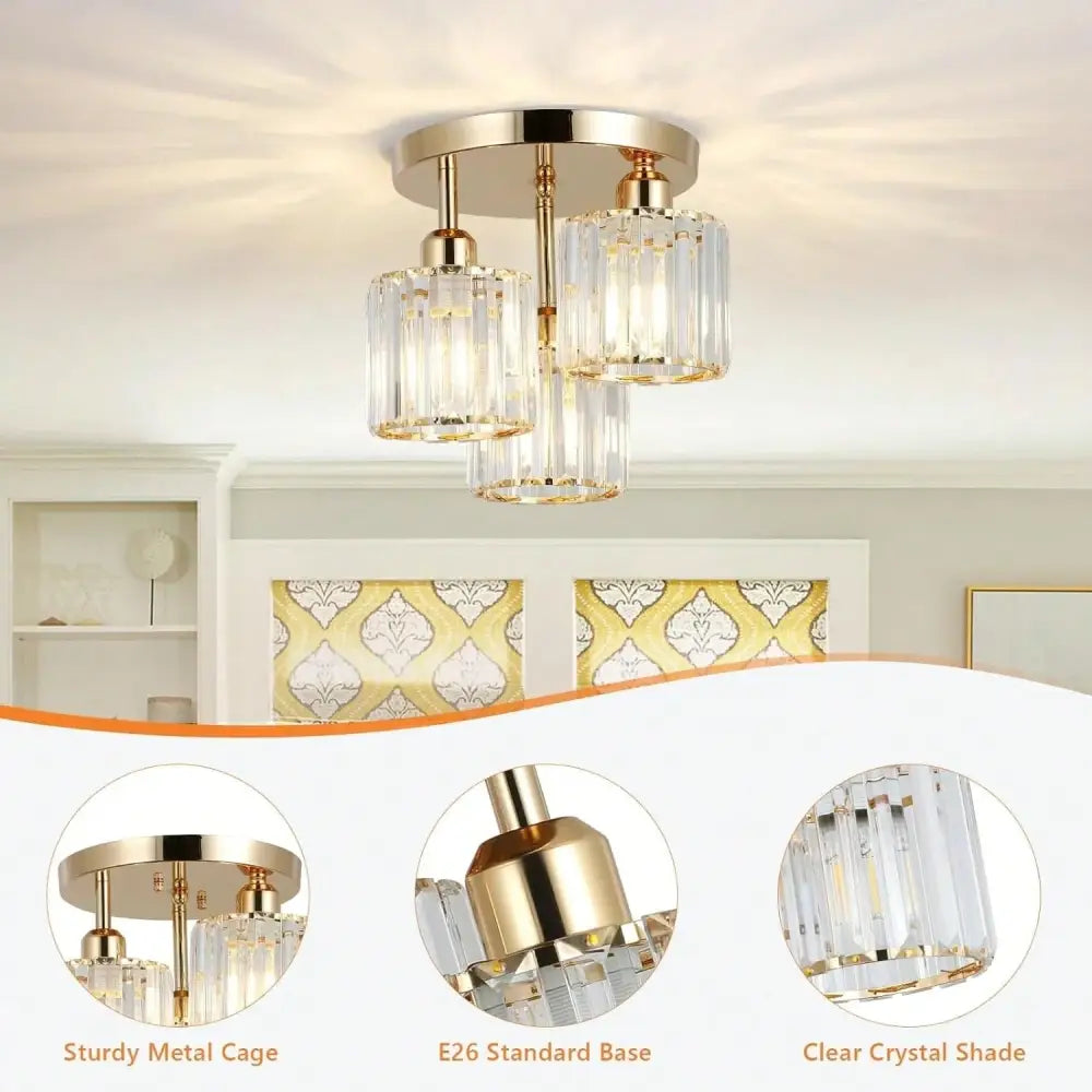DecorBites™ Gold Crystal Semi-Flush Mount Ceiling Light