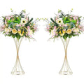 DecorBites gold iron flower vase set features elegant gold-toned wireframe stands with soft pink yellow and white flowers