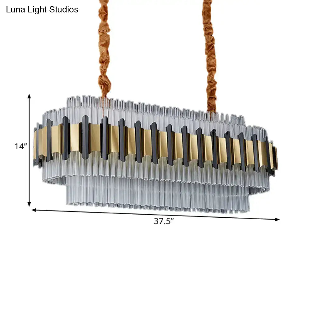 DecorBites™ Gold LED Island Chandelier: Contemporary Oval Clear Glass Tubes Ceiling Lamp