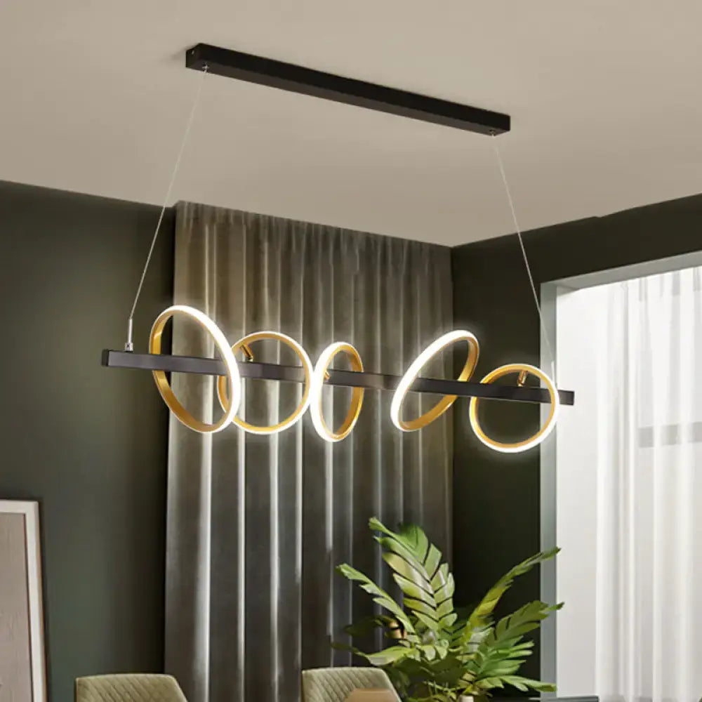 DecorBites™ Gold Metal Ceiling Pendant with Simple Circles Design - 4/5 Heads, Warm/White Light for Dining Room Island