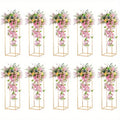 Decorbites gold metal vase set featuring gold-toned geometric metal vase flower stands with cascading artificial blooms