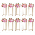 DecorBites™ gold metal wedding flower stand set of ten with pink peach artificial roses and white floral accents