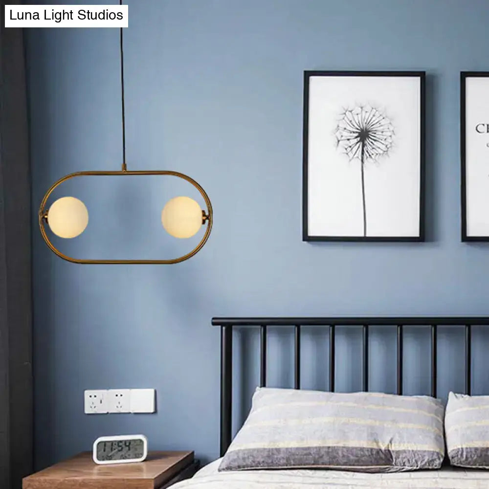 DecorBites™ Gold Modern Globe Hanging Chandelier with Frosted Glass, 2 Bulbs – Bedroom LED Pendant Light