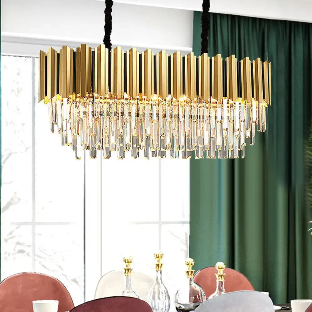 DecorBites™ Gold Oblong Crystal Rod Pendant - Postmodern 10-Light Kitchen Island Light