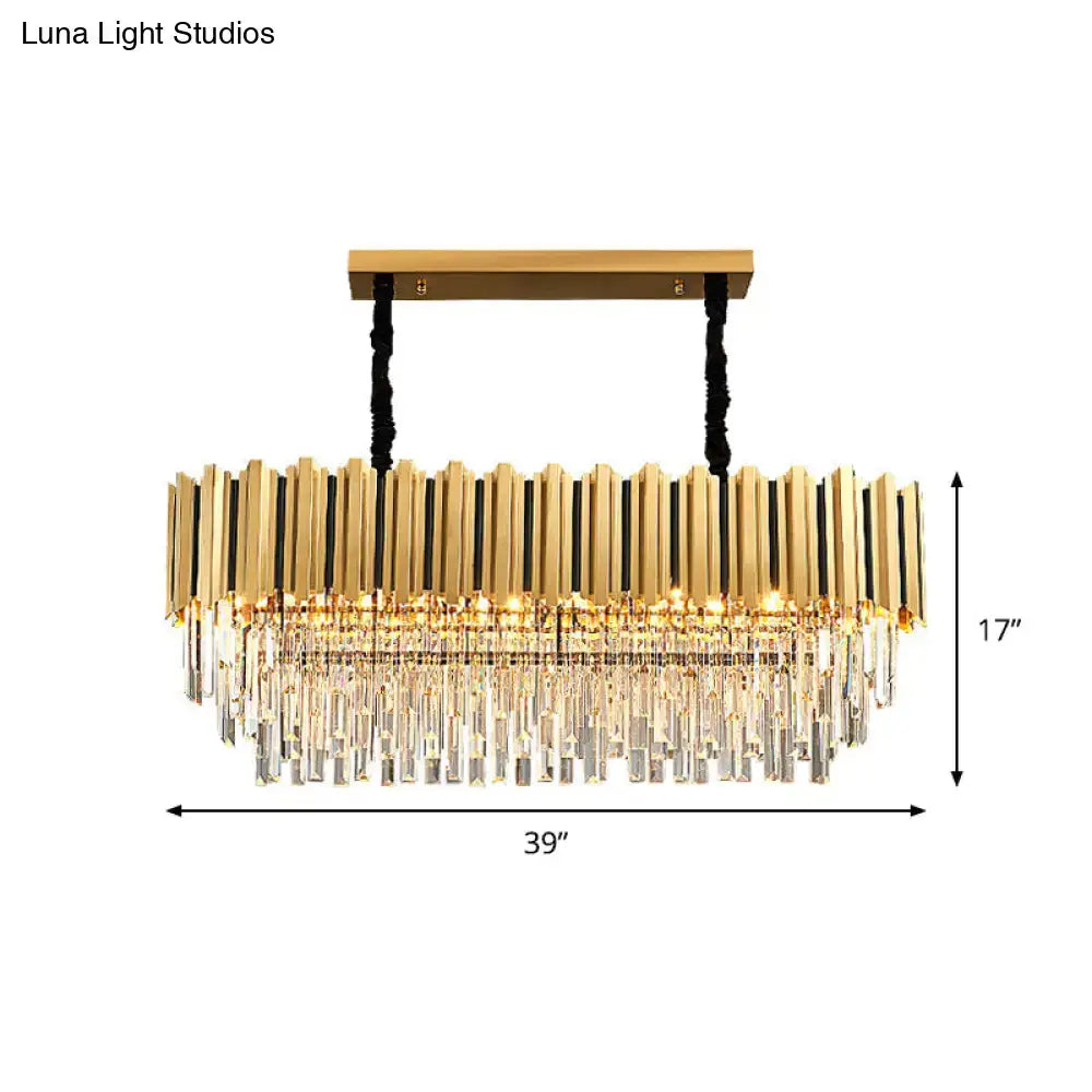 DecorBites™ Gold Oblong Crystal Rod Pendant - Postmodern 10-Light Kitchen Island Light