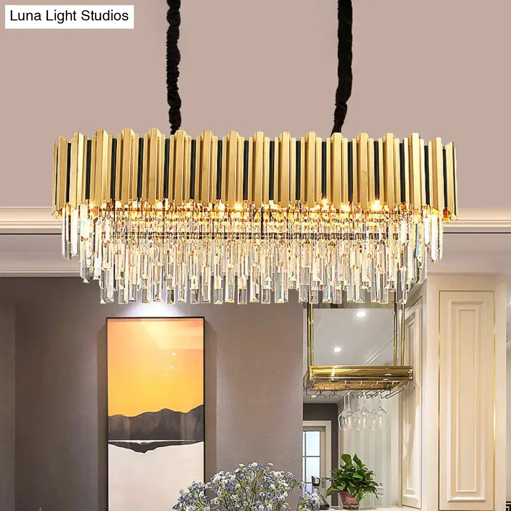 DecorBites™ Gold Oblong Crystal Rod Pendant - Postmodern 10-Light Kitchen Island Light