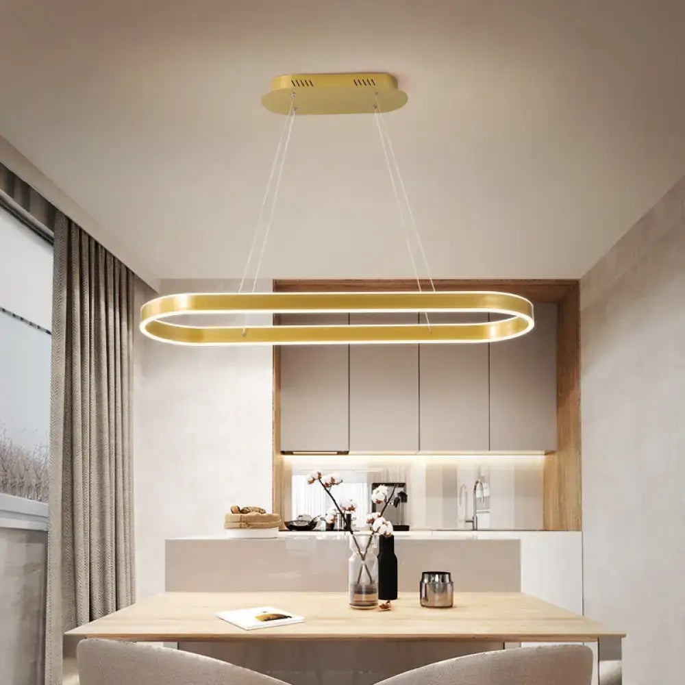 DecorBites™ Gold Oval LED Island Lamp for Modern Dining Room - Metallic Hanging Light Kit with Warm/White Glow