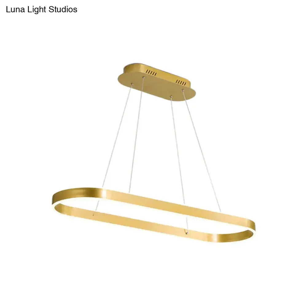 DecorBites™ Gold Oval LED Island Lamp for Modern Dining Room - Metallic Hanging Light Kit with Warm/White Glow