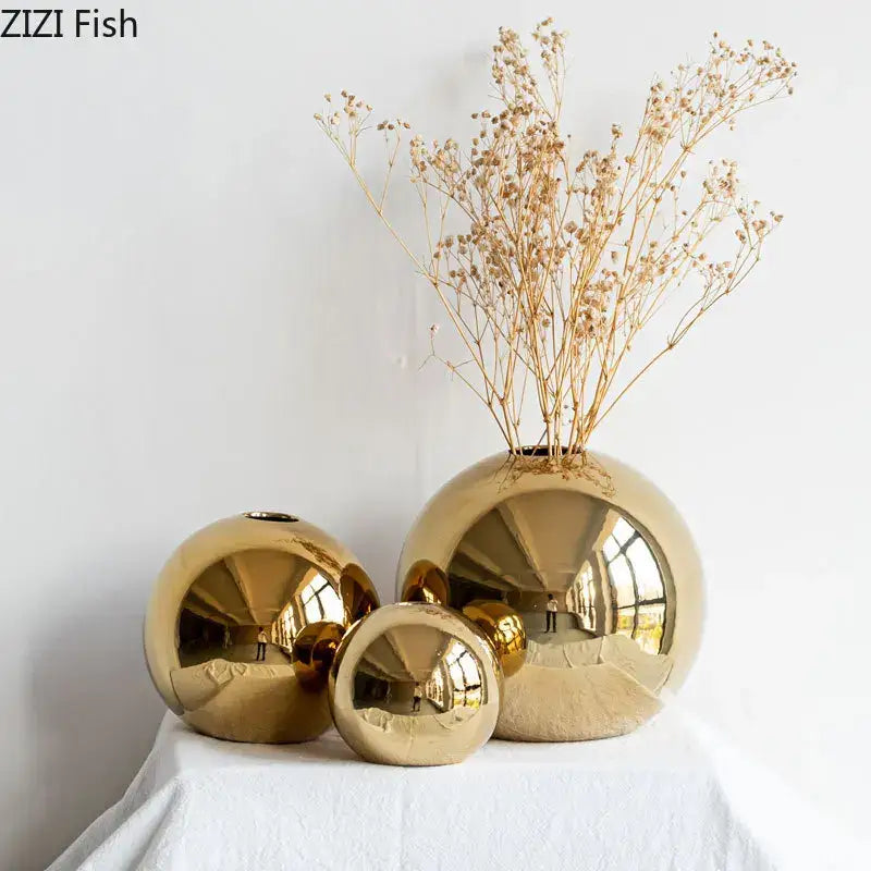 DecorBites™ Golden Ball Ceramic Vase Home Decor