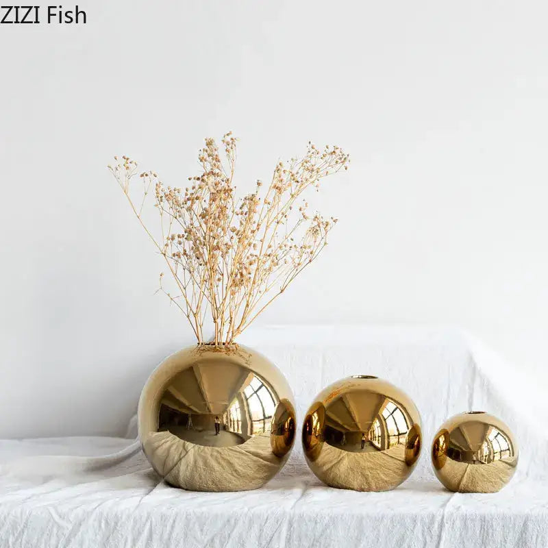 DecorBites™ Golden Ball Ceramic Vase Home Decor
