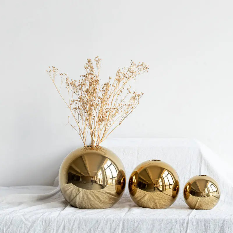 DecorBites™ Golden Ball Ceramic Vase Home Decor