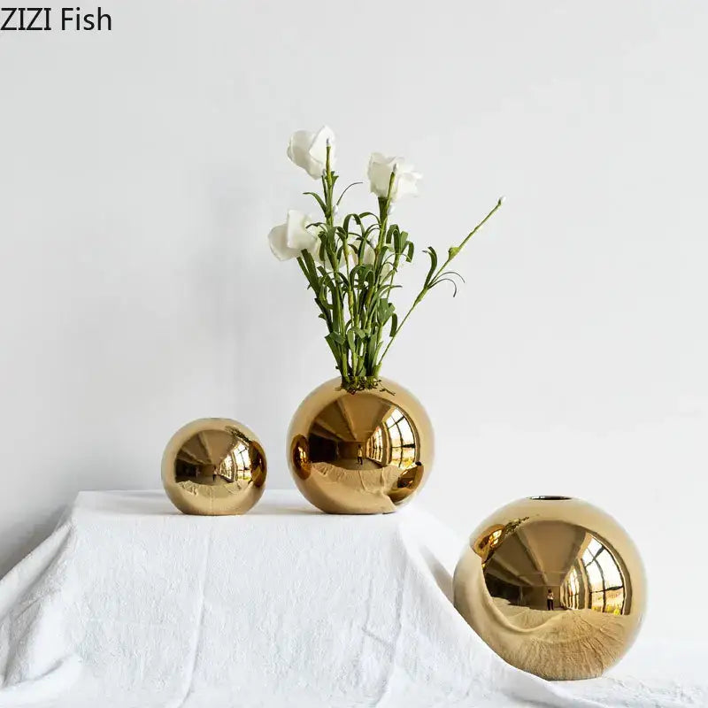 DecorBites™ Golden Ball Ceramic Vase Home Decor
