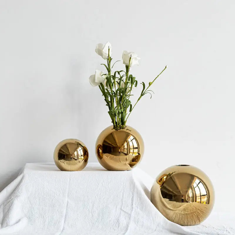 DecorBites™ Golden Ball Ceramic Vase Home Decor