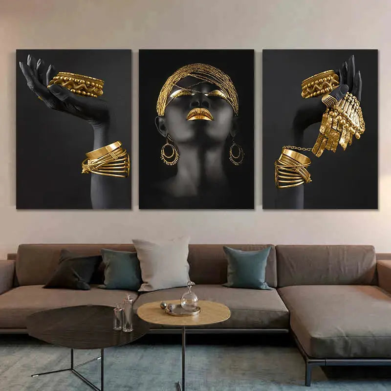 DecorBites™ Golden Jewelry African Woman Canvas Art