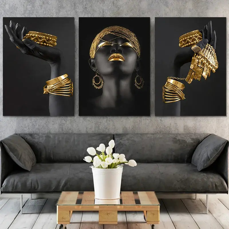 DecorBites™ Golden Jewelry African Woman Canvas Art