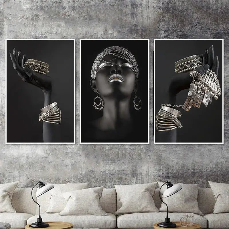DecorBites™ Golden Jewelry African Woman Canvas Art