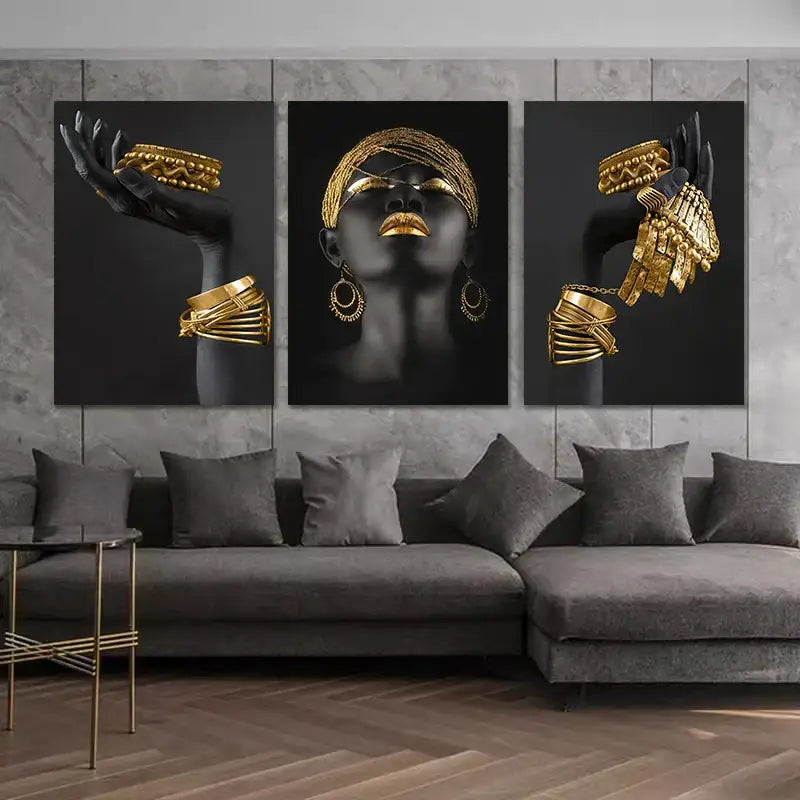 DecorBites™ Golden Jewelry African Woman Canvas Art