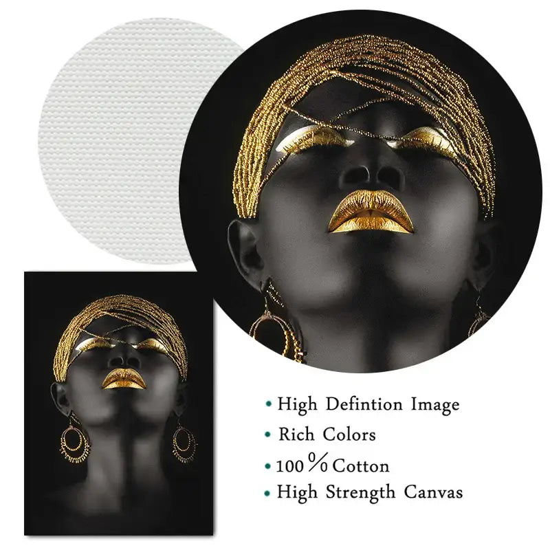 DecorBites™ Golden Jewelry African Woman Canvas Art