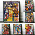 Vibrant graffiti basketball celebrities wall art print featuring kobe bryant in lakers yellow jersey number 24