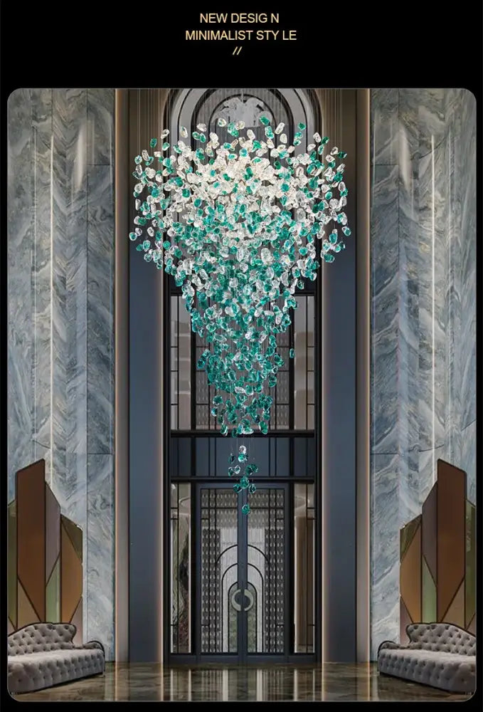 DecorBites™ Green Crystal Stone Chandelier for Modern Spaces