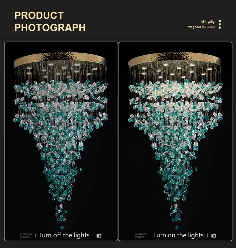 DecorBites™ Green Crystal Stone Chandelier for Modern Spaces