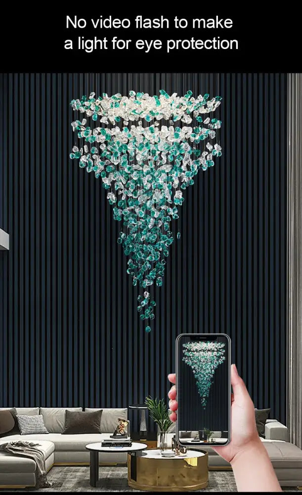 DecorBites™ Green Crystal Stone Chandelier for Modern Spaces