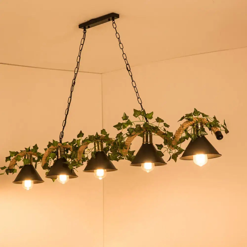 DecorBites™ Green Faux Plant Farmhouse Pendant Island Light with Metallic Shade