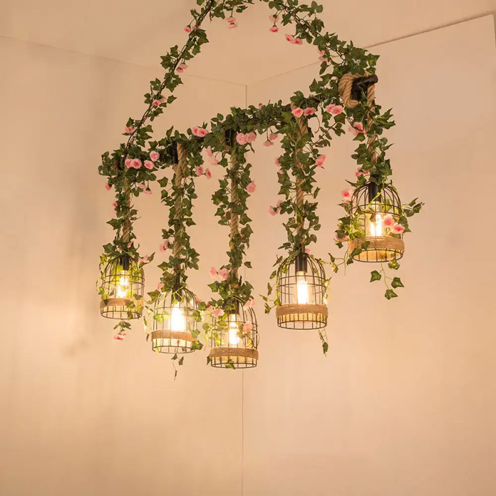 DecorBites™ Green Faux Plant Farmhouse Pendant Island Light with Metallic Shade