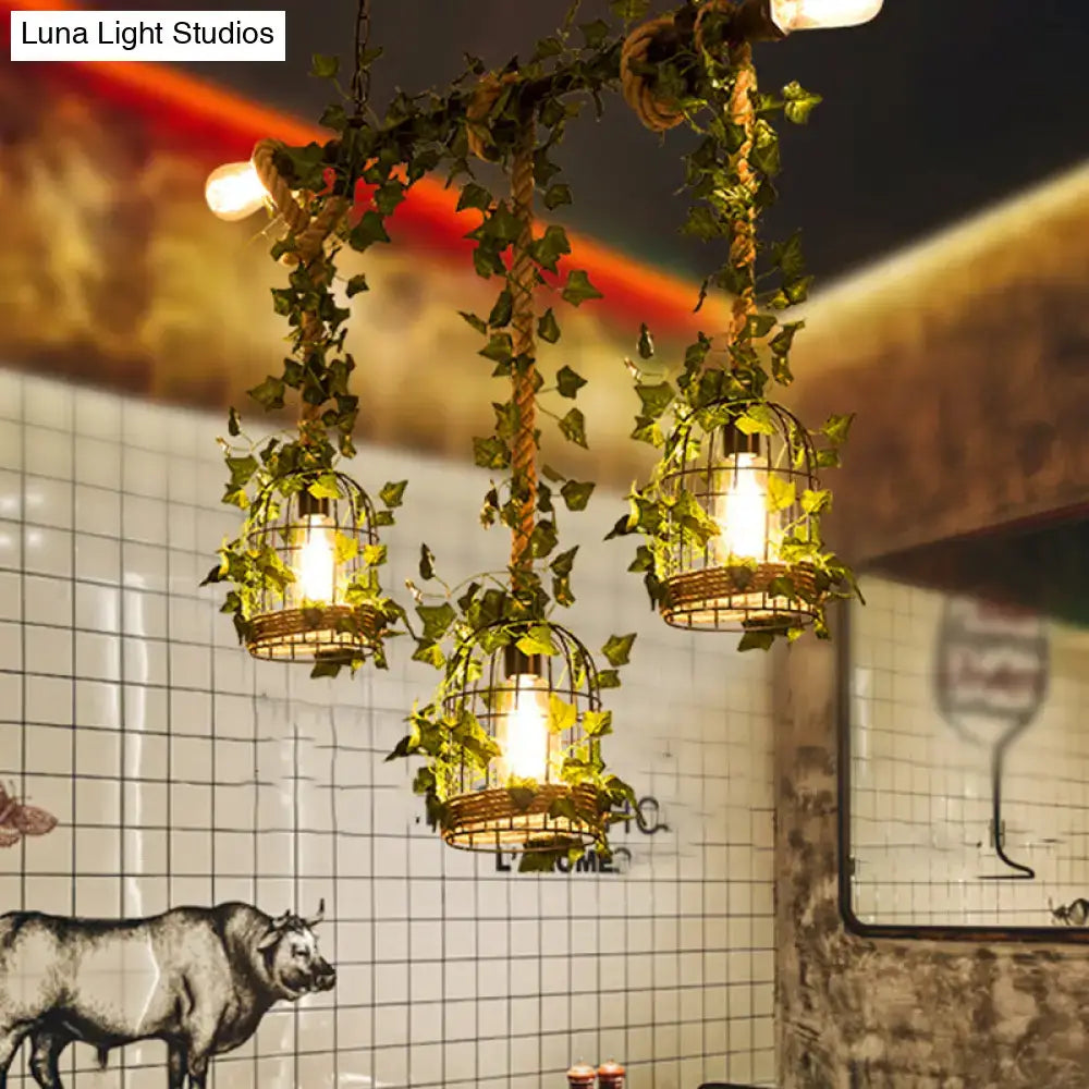DecorBites™ Green Faux Plant Farmhouse Pendant Island Light with Metallic Shade