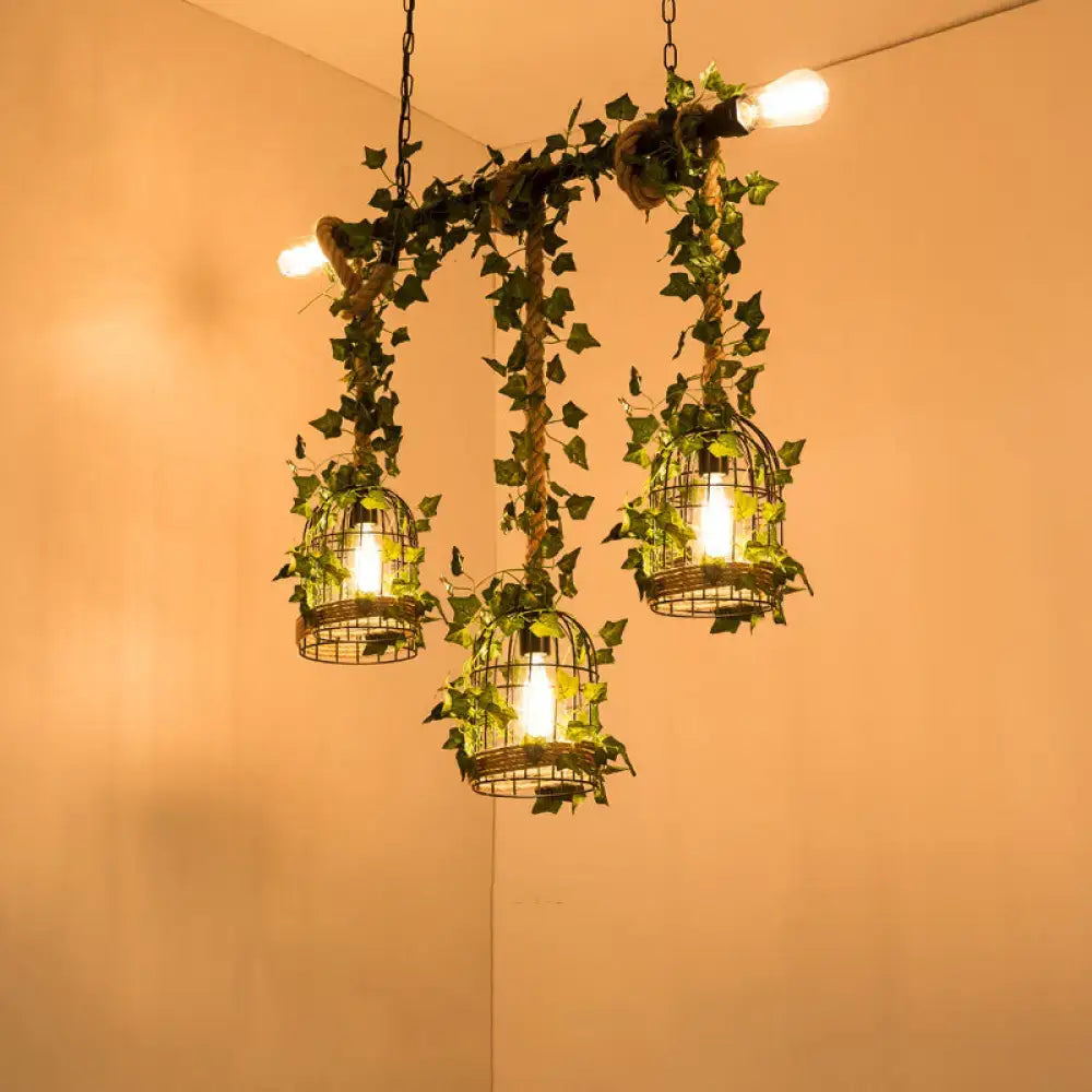 DecorBites™ Green Faux Plant Farmhouse Pendant Island Light with Metallic Shade
