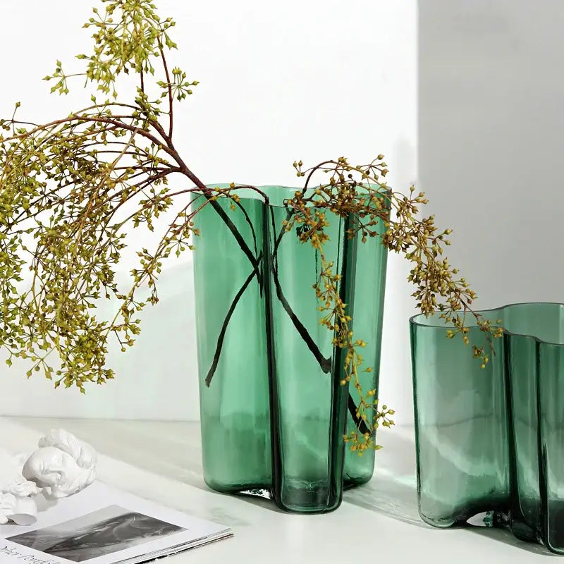 DecorBites™ Green Glass Vase for Modern Decor