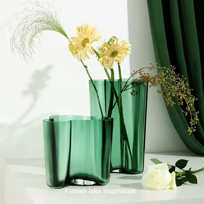 DecorBites™ Green Glass Vase for Modern Decor