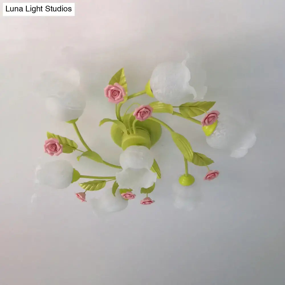 DecorBites™ Green Opaque Glass Spiral Bedroom Ceiling Light Fixture - Semi-Flush Mount (4/7 Bulbs) - Traditional Design