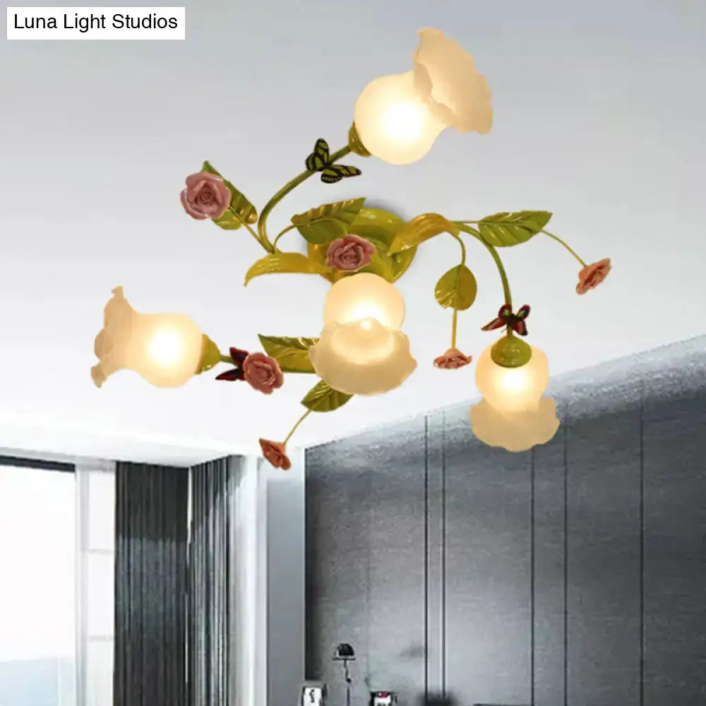 DecorBites™ Green Opaque Glass Spiral Bedroom Ceiling Light Fixture - Semi-Flush Mount (4/7 Bulbs) - Traditional Design