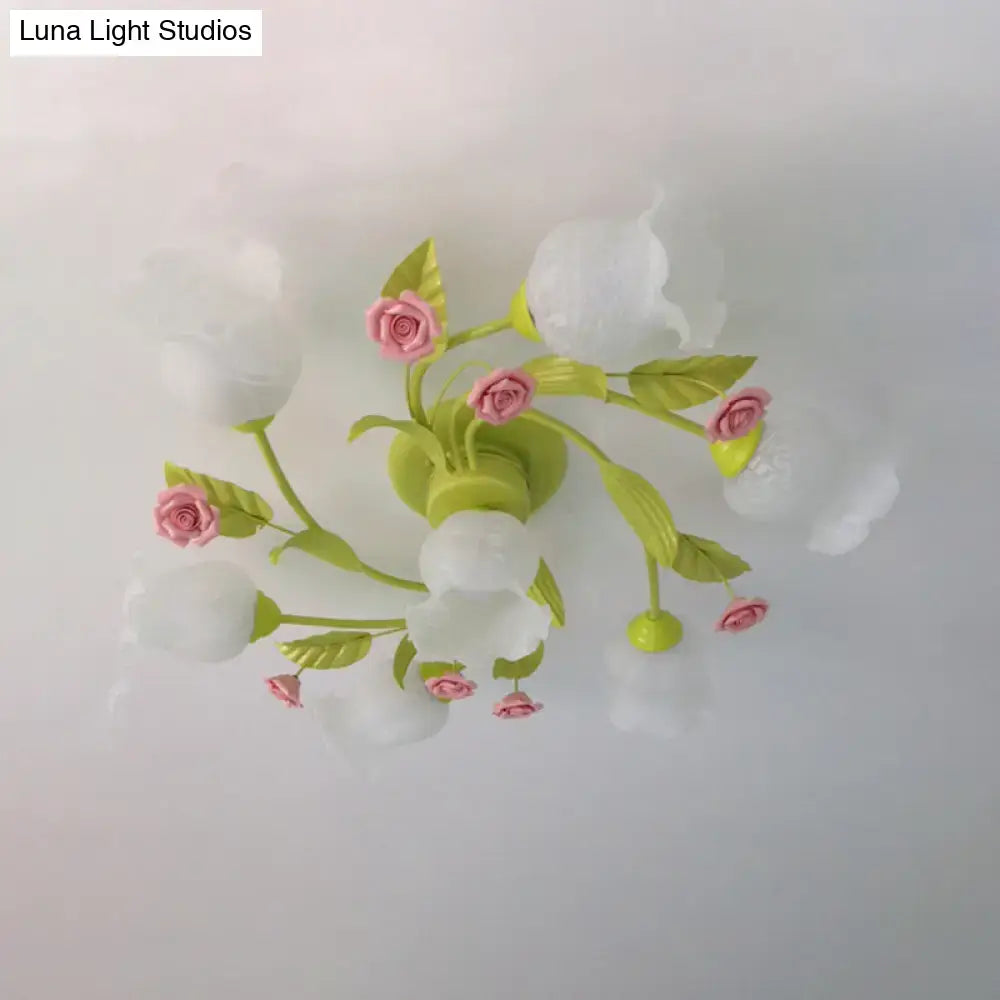 DecorBites™ Green Opaque Glass Spiral Bedroom Ceiling Light Fixture - Semi-Flush Mount (4/7 Bulbs) - Traditional Design