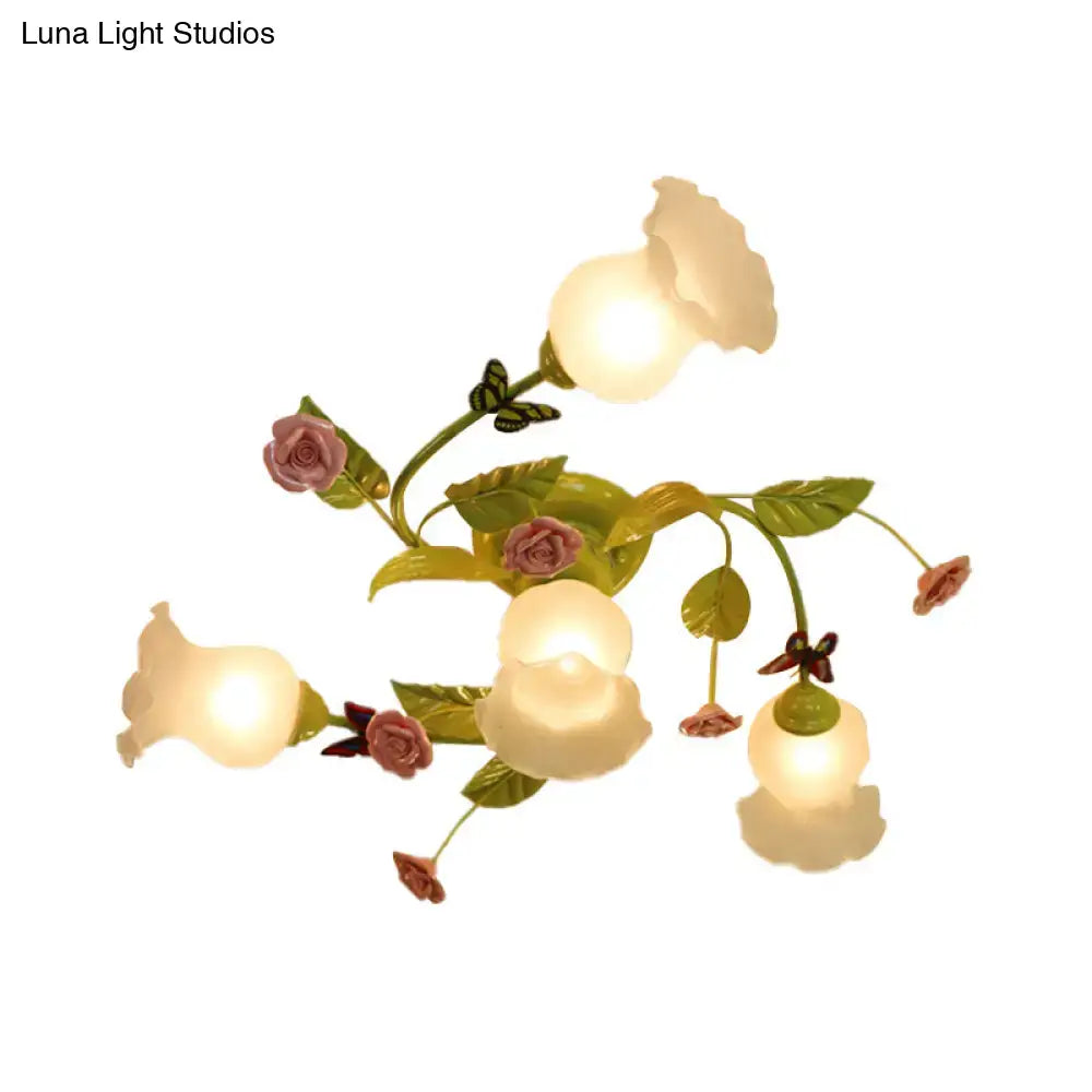 DecorBites™ Green Opaque Glass Spiral Bedroom Ceiling Light Fixture - Semi-Flush Mount (4/7 Bulbs) - Traditional Design