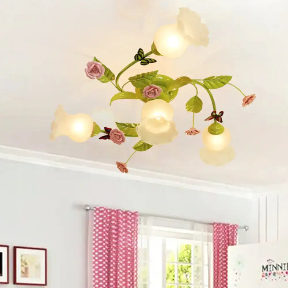DecorBites™ Green Opaque Glass Spiral Bedroom Ceiling Light Fixture - Semi-Flush Mount (4/7 Bulbs) - Traditional Design