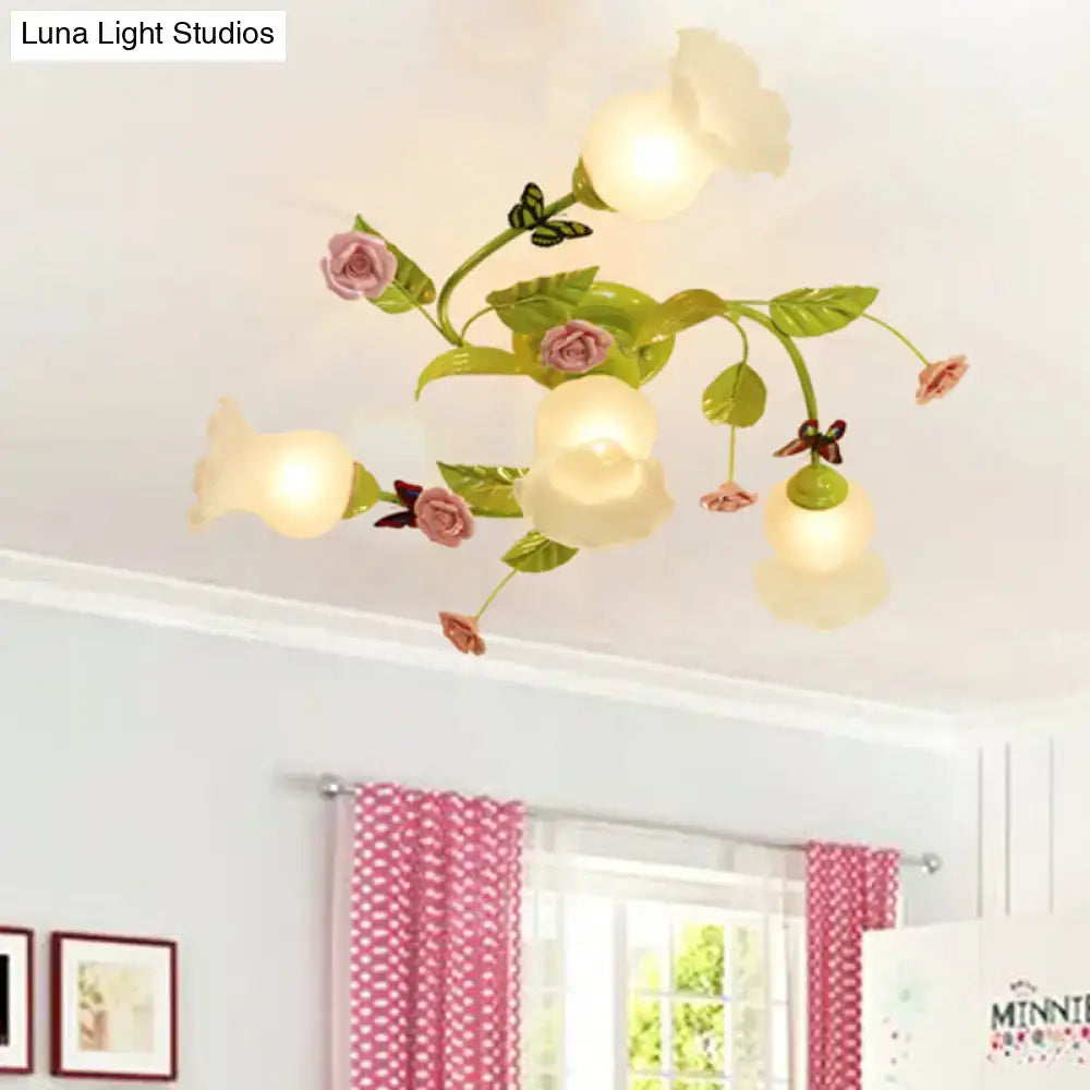 DecorBites™ Green Opaque Glass Spiral Bedroom Ceiling Light Fixture - Semi-Flush Mount (4/7 Bulbs) - Traditional Design