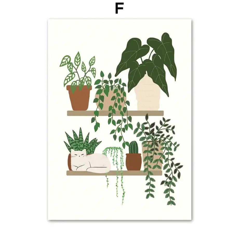 DecorBites™ Green Plants Black Cat Canvas Wall Art